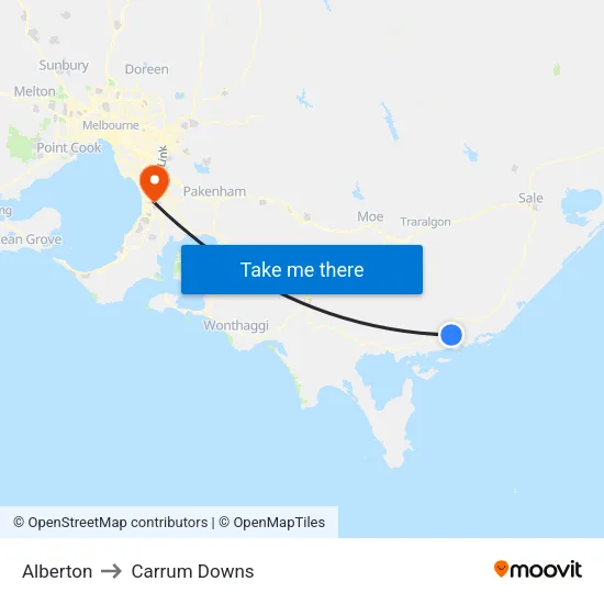 Alberton to Carrum Downs map