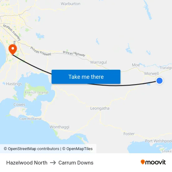 Hazelwood North to Carrum Downs map