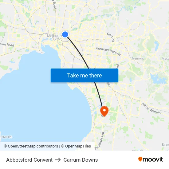 Abbotsford Convent to Carrum Downs map