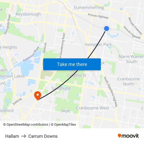 Hallam to Carrum Downs map