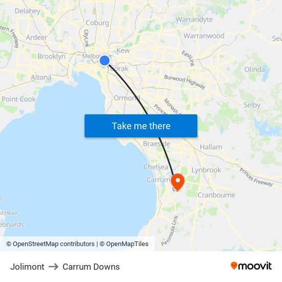 Jolimont to Carrum Downs map
