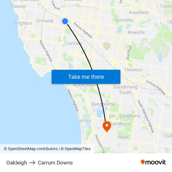 Oakleigh to Carrum Downs map