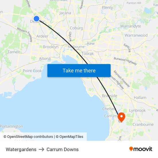 Watergardens to Carrum Downs map