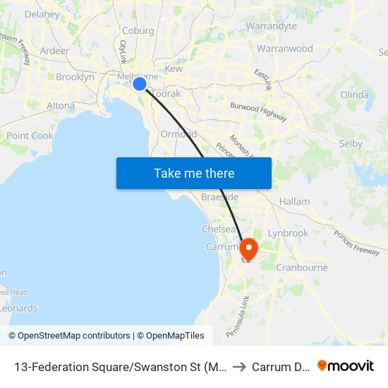 13-Federation Square/Swanston St (Melbourne City) to Carrum Downs map