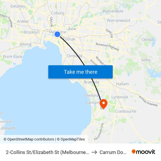 2-Collins St/Elizabeth St (Melbourne City) to Carrum Downs map