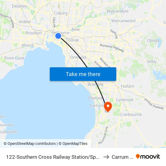 122-Southern Cross Railway Station/Spencer St (Melbourne City) to Carrum Downs map