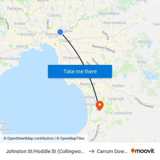 Johnston St/Hoddle St (Collingwood) to Carrum Downs map