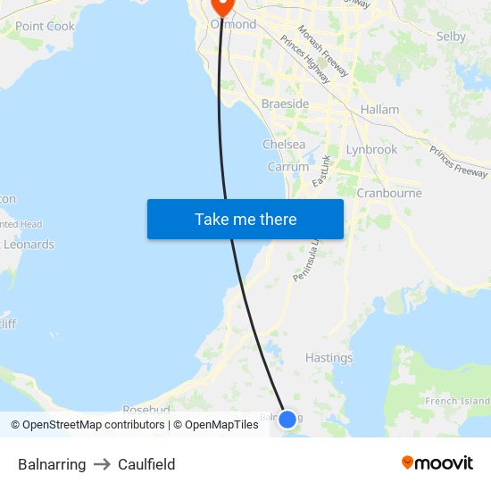 Balnarring to Caulfield map