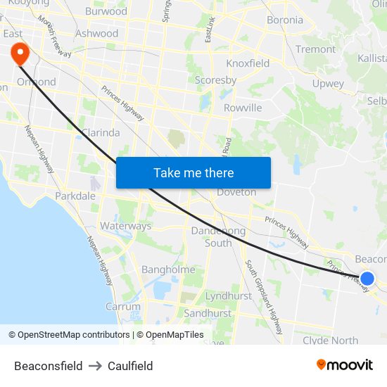 Beaconsfield to Caulfield map