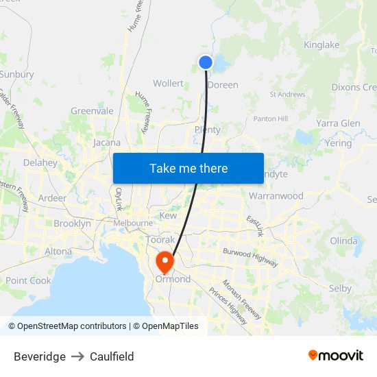 Beveridge to Caulfield map