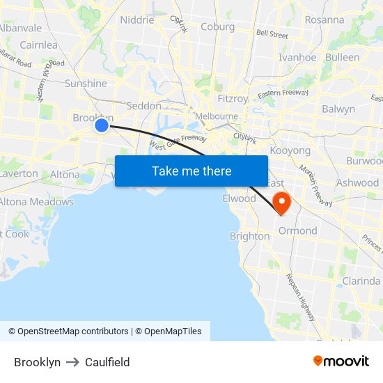 Brooklyn to Caulfield map