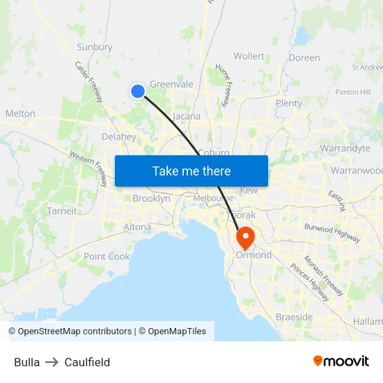 Bulla to Caulfield map