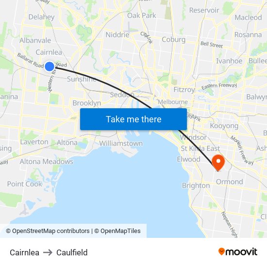 Cairnlea to Caulfield map