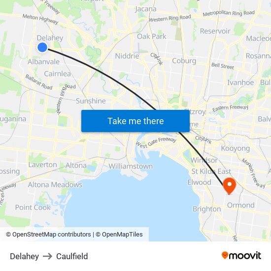 Delahey to Caulfield map