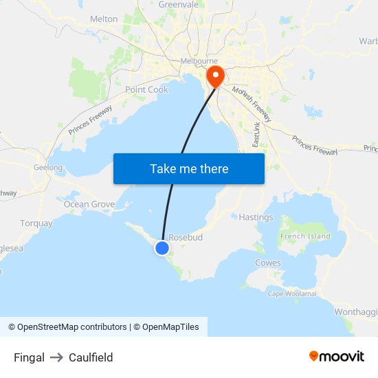 Fingal to Caulfield map