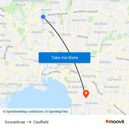 Gowanbrae to Caulfield map