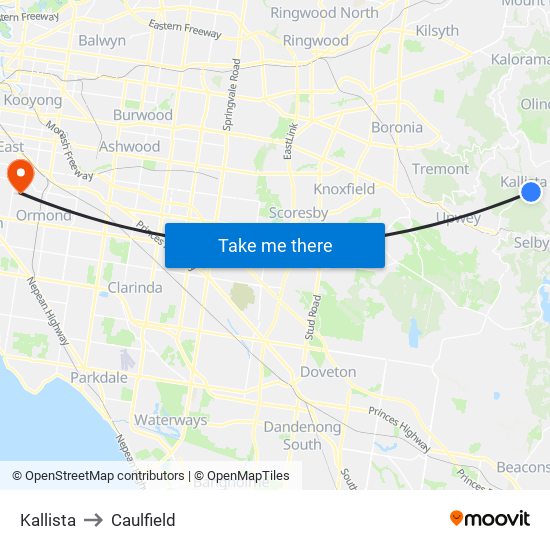 Kallista to Caulfield map