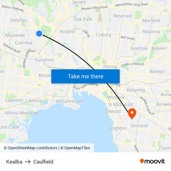 Kealba to Caulfield map