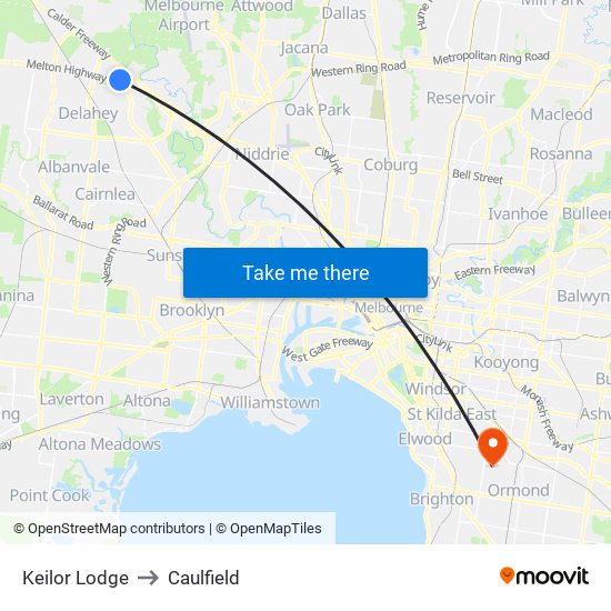 Keilor Lodge to Caulfield map