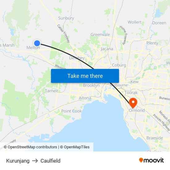 Kurunjang to Caulfield map