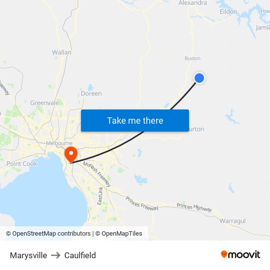 Marysville to Caulfield map