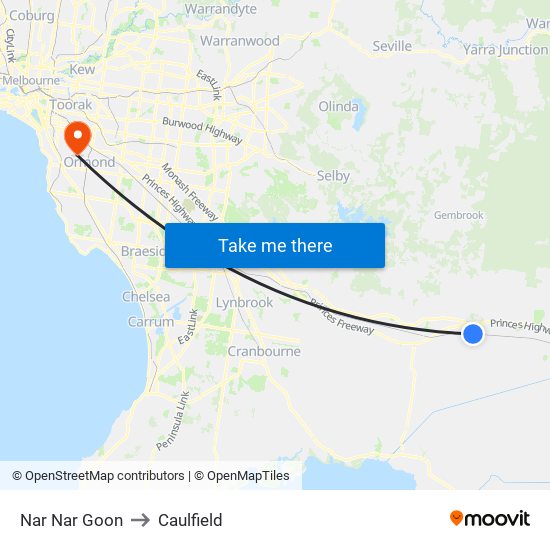 Nar Nar Goon to Caulfield map