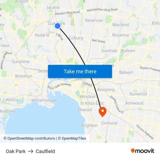 Oak Park to Caulfield map