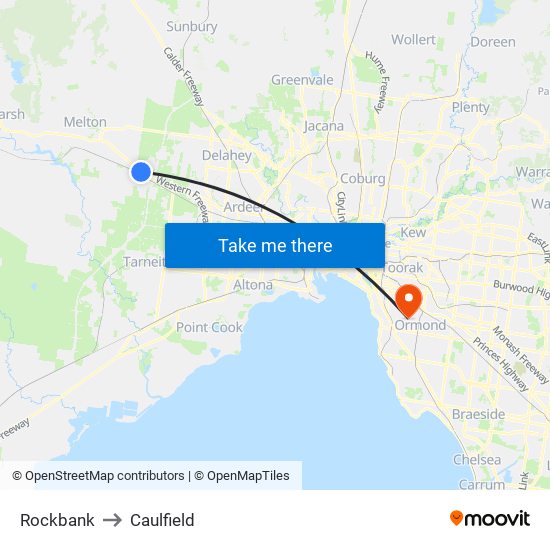 Rockbank to Caulfield map