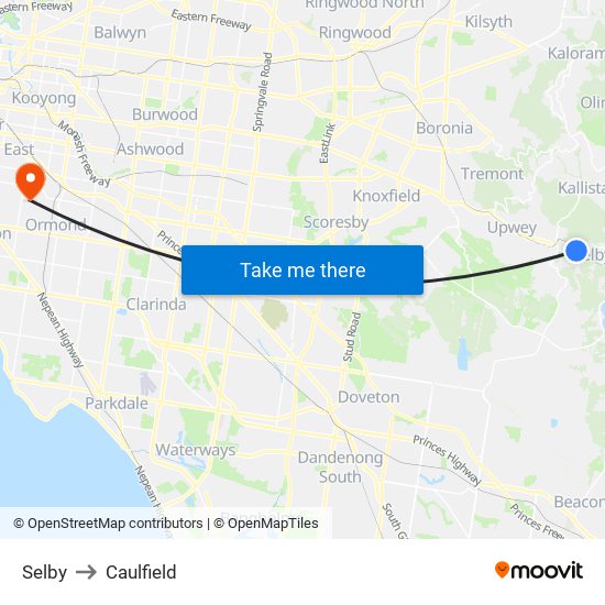 Selby to Caulfield map