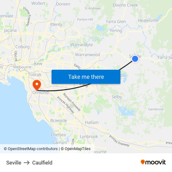 Seville to Caulfield map