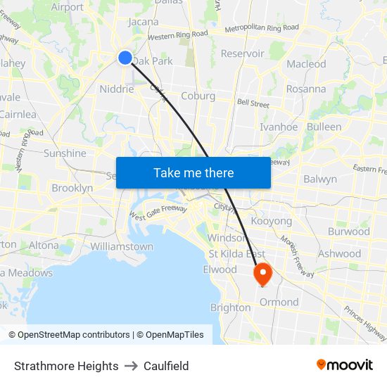 Strathmore Heights to Caulfield map