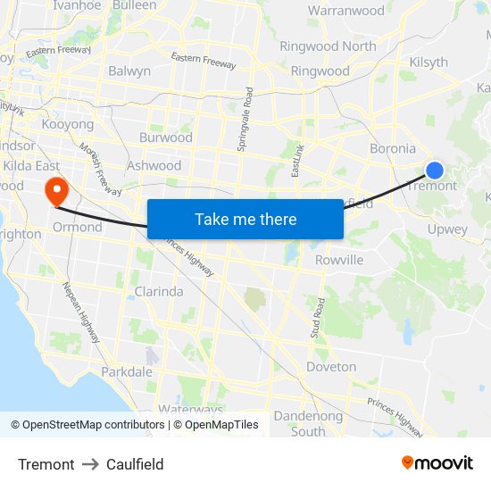 Tremont to Caulfield map