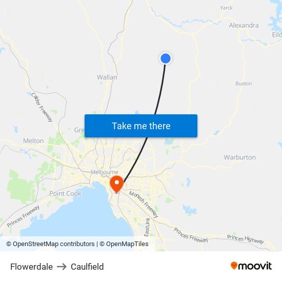 Flowerdale to Caulfield map