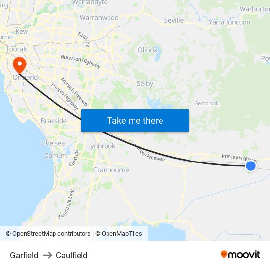 Garfield to Caulfield map