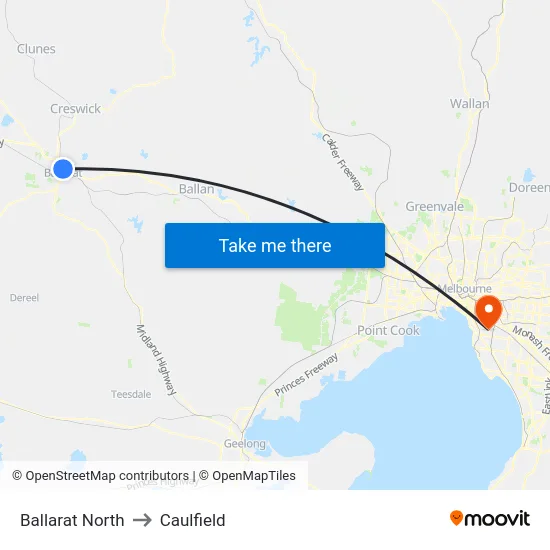 Ballarat North to Caulfield map