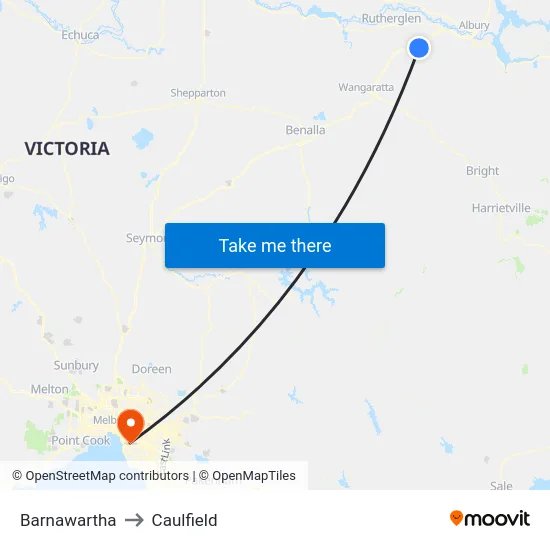 Barnawartha to Caulfield map