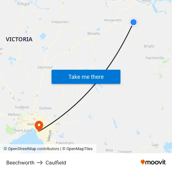 Beechworth to Caulfield map