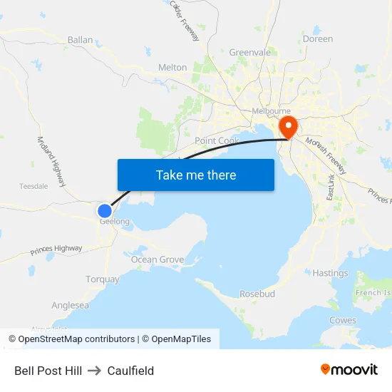 Bell Post Hill to Caulfield map