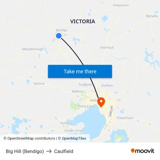 Big Hill (Bendigo) to Caulfield map