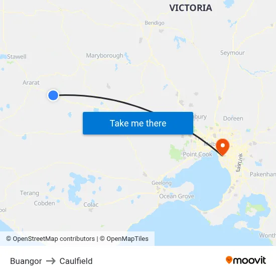 Buangor to Caulfield map