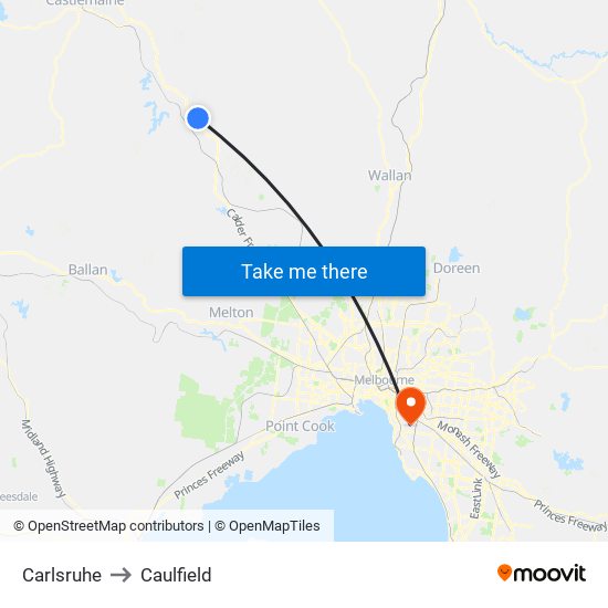 Carlsruhe to Caulfield map