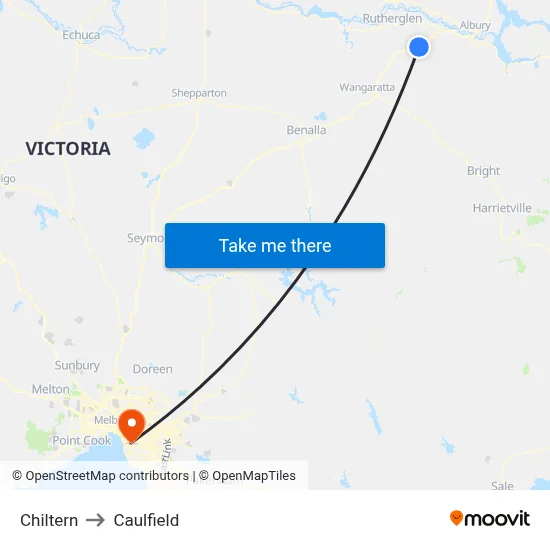 Chiltern to Caulfield map