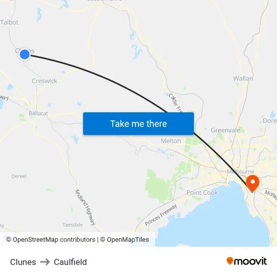 Clunes to Caulfield map