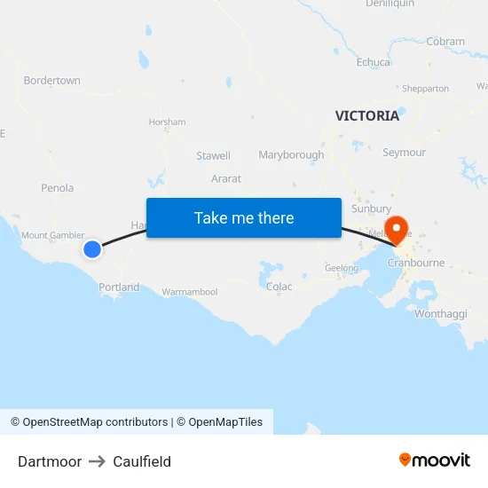 Dartmoor to Caulfield map