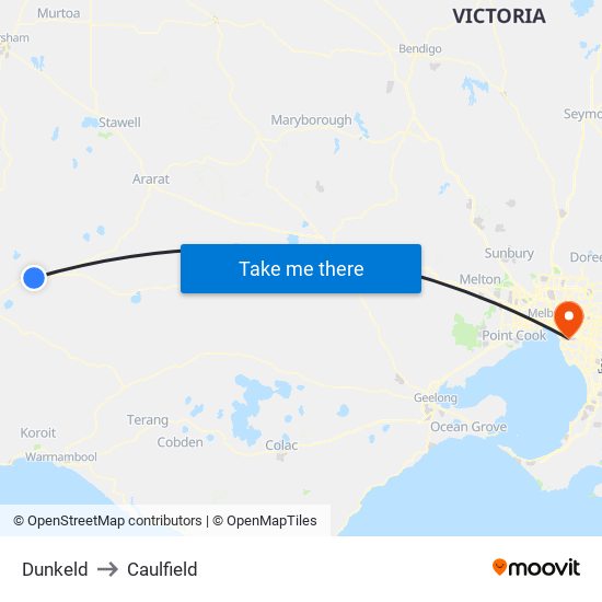 Dunkeld to Caulfield map