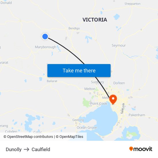 Dunolly to Caulfield map