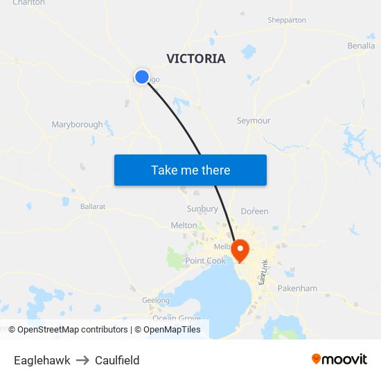 Eaglehawk to Caulfield map