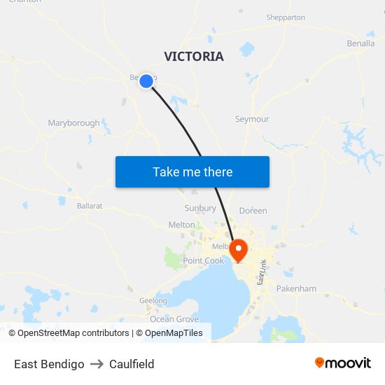 East Bendigo to Caulfield map