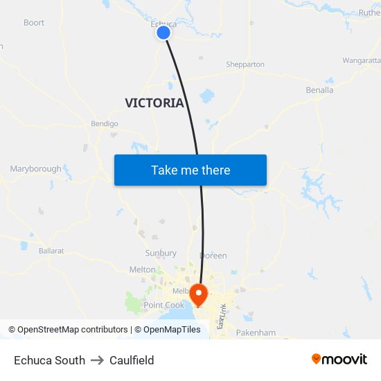Echuca South to Caulfield map