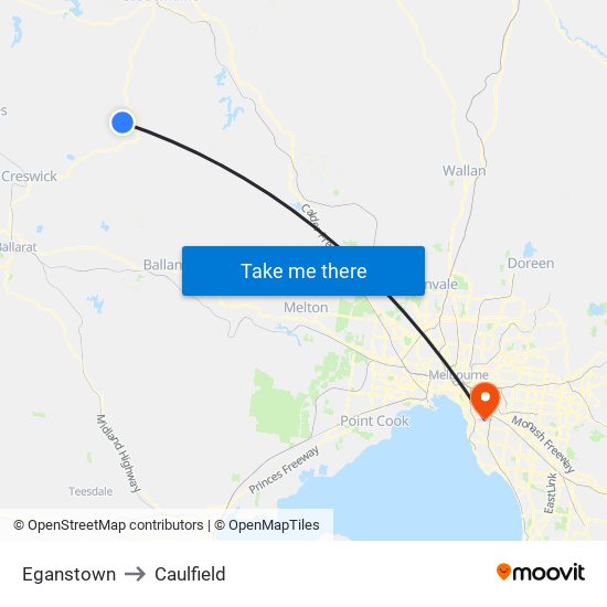 Eganstown to Caulfield map